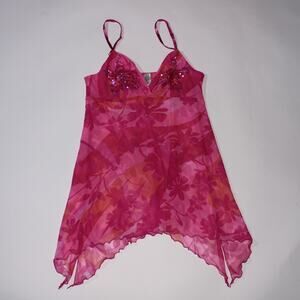 La Senza Pink And Orange Floral Semi-Sheer Cami With Sequins Size S